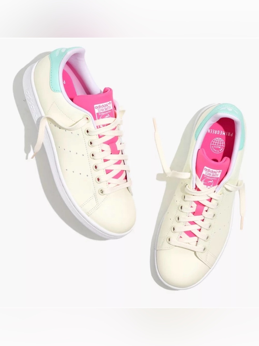 Adidas Stan Smith Sneakers Lace Up Cream White Pink Mint 10.5